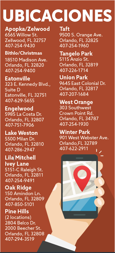 Una lista de los Centros Vecinales para Familias en Orlando